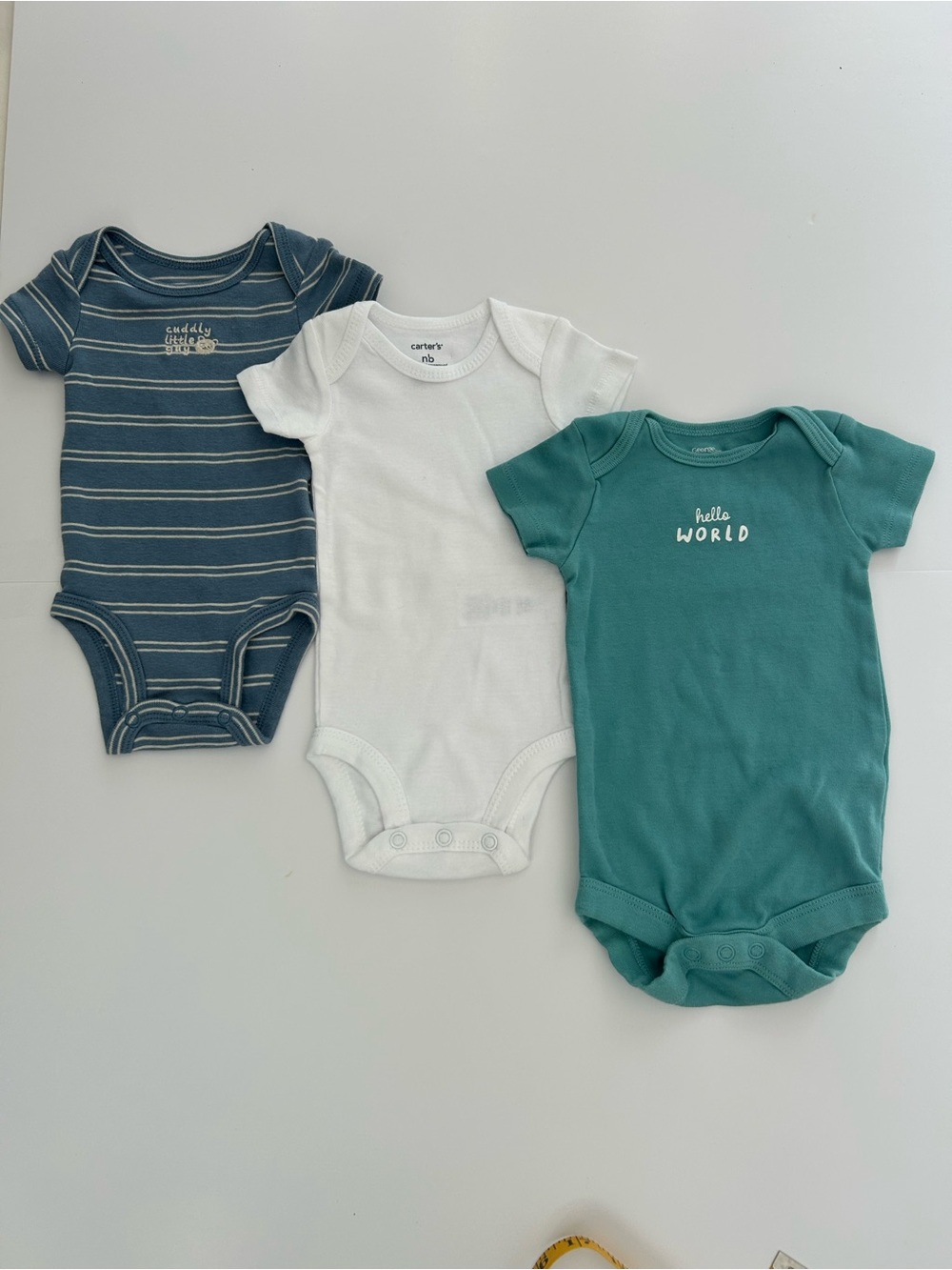 Carter's White, Teal & Navy Striped Baby One-Piece Bodysuit Set